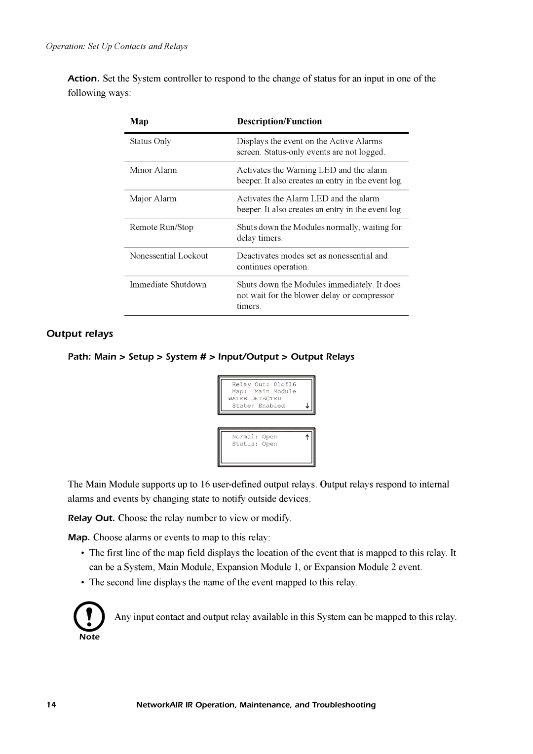 American Power Conversion Central Air Conditioning System manual Output relays, Map Description/Function 