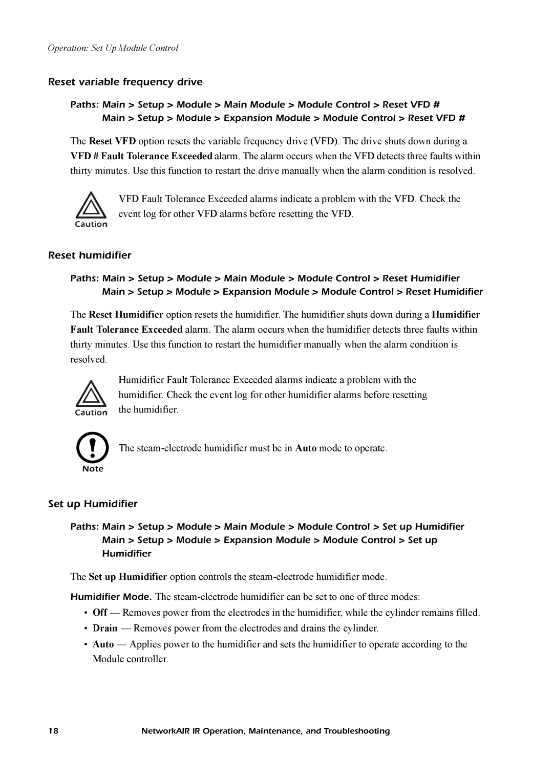 American Power Conversion Central Air Conditioning System manual Reset variable frequency drive, Reset humidifier 