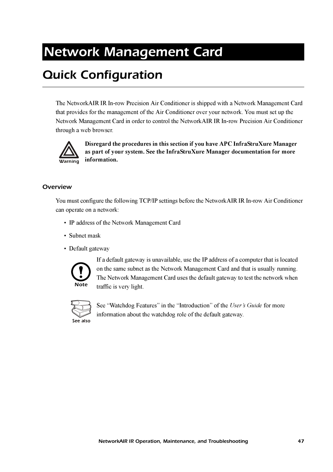 American Power Conversion Central Air Conditioning System manual Quick Configuration, Overview 