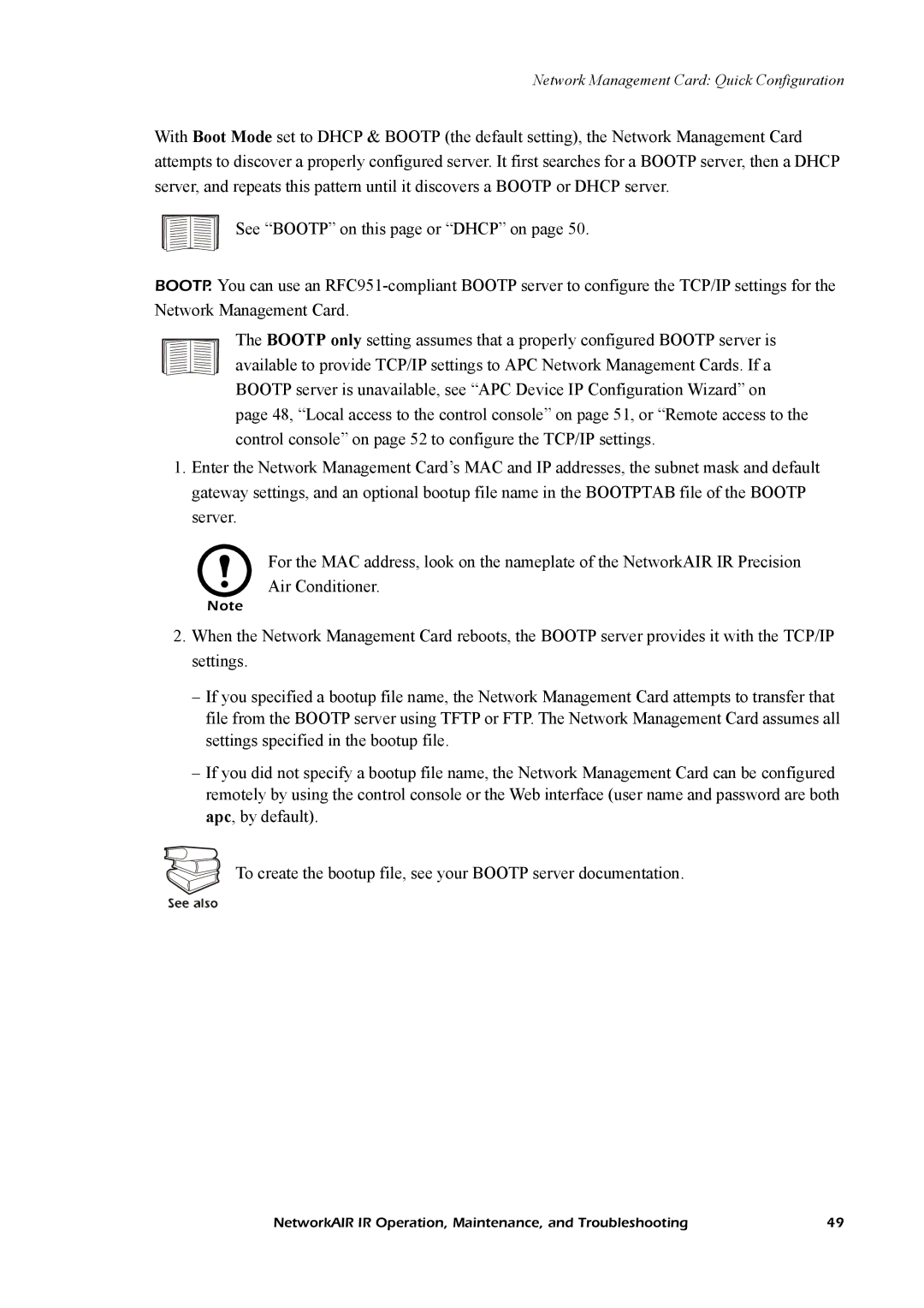 American Power Conversion Central Air Conditioning System manual Network Management Card Quick Configuration 