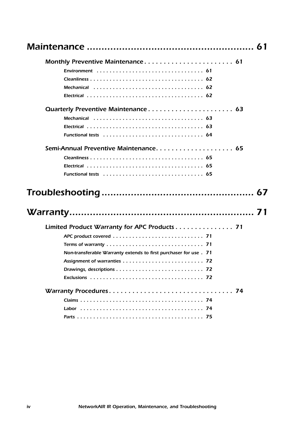 American Power Conversion Central Air Conditioning System manual Maintenance 