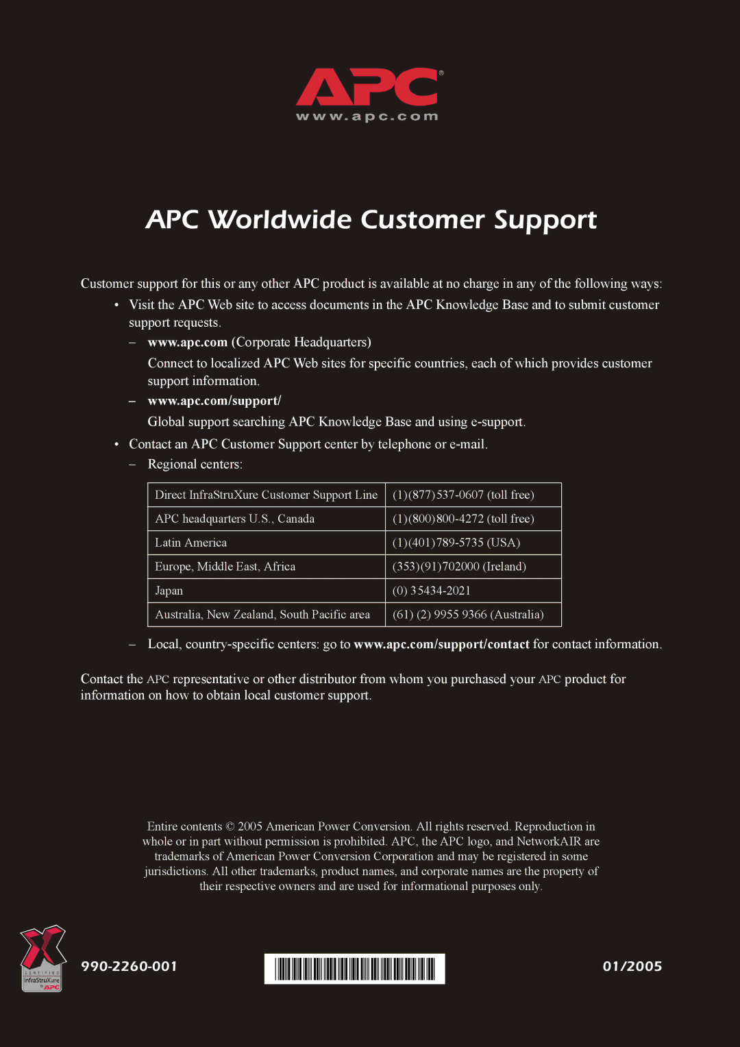 American Power Conversion Central Air Conditioning System manual APC Worldwide Customer Support 