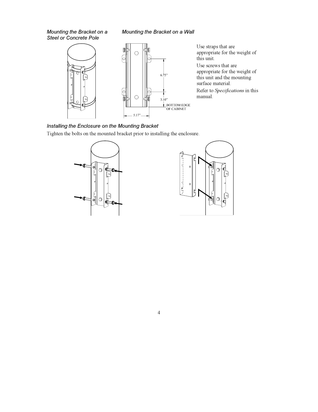 American Power Conversion CP150E48 user manual Installing the Enclosure on the Mounting Bracket 