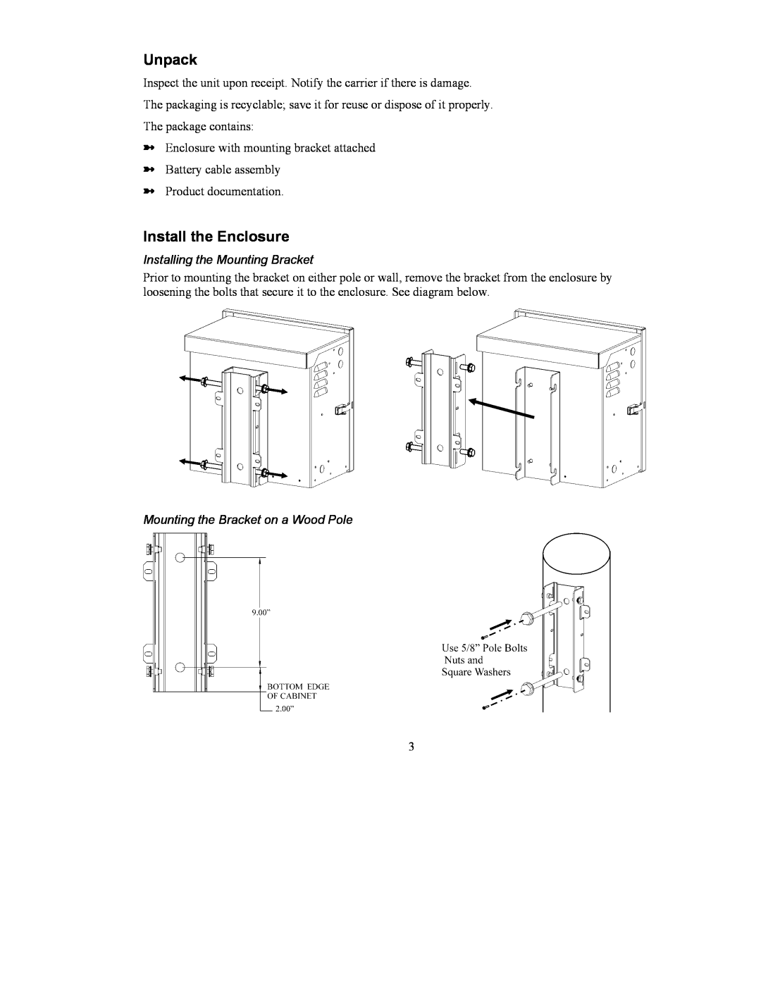American Power Conversion CP150E48 user manual Unpack, Install the Enclosure, Installing the Mounting Bracket 