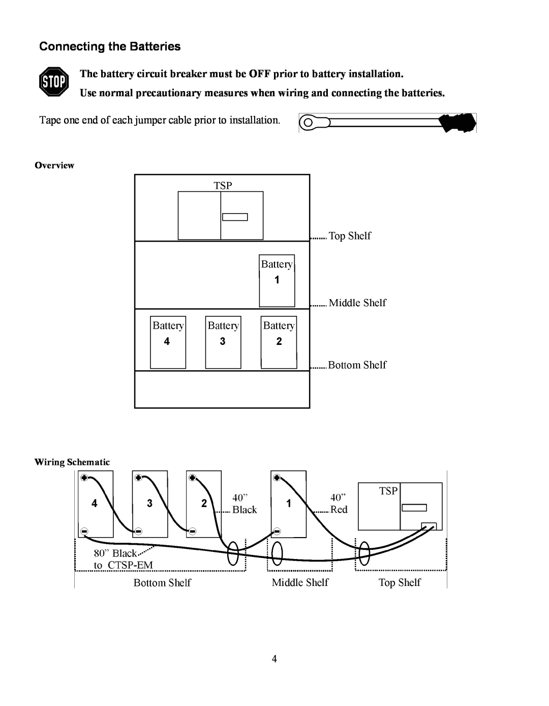 American Power Conversion CTEG4-240MB-5 user manual Connecting the Batteries, Overview Wiring Schematic 