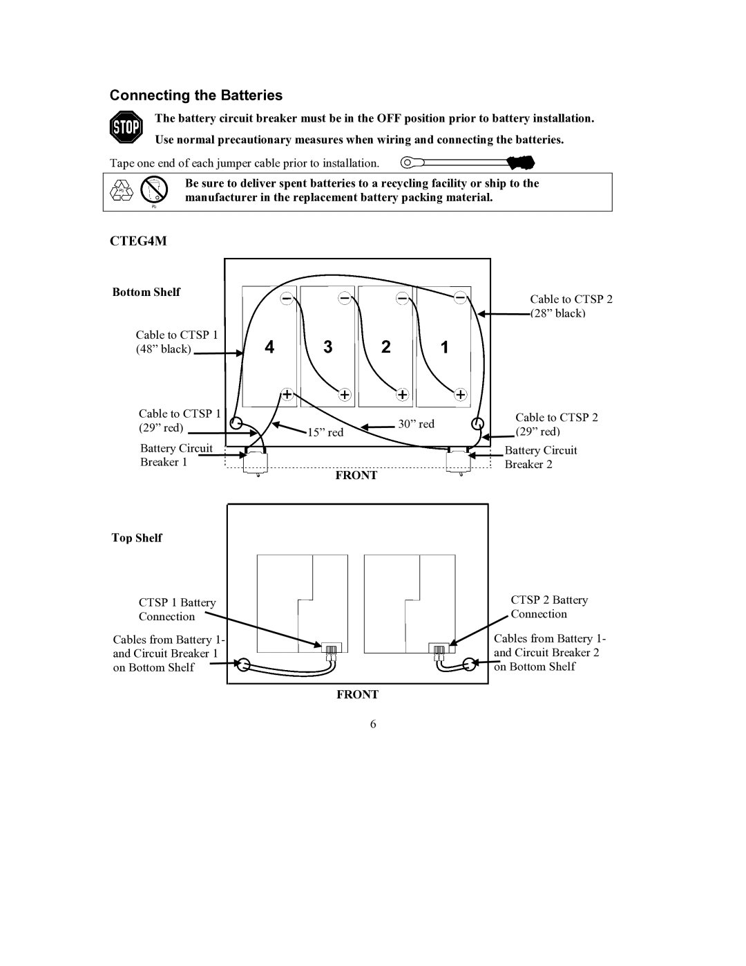 American Power Conversion CTEG4M user manual Connecting the Batteries 