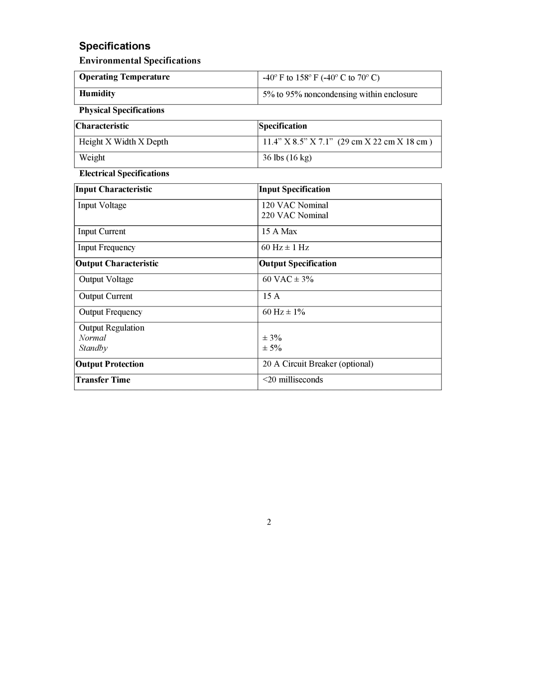 American Power Conversion CTFLP Series user manual Environmental Specifications 