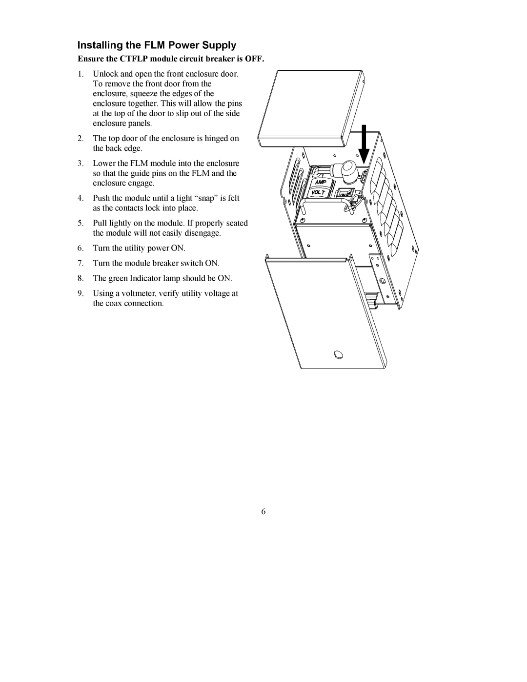 American Power Conversion CTFLP Series Installing the FLM Power Supply, Ensure the Ctflp module circuit breaker is OFF 