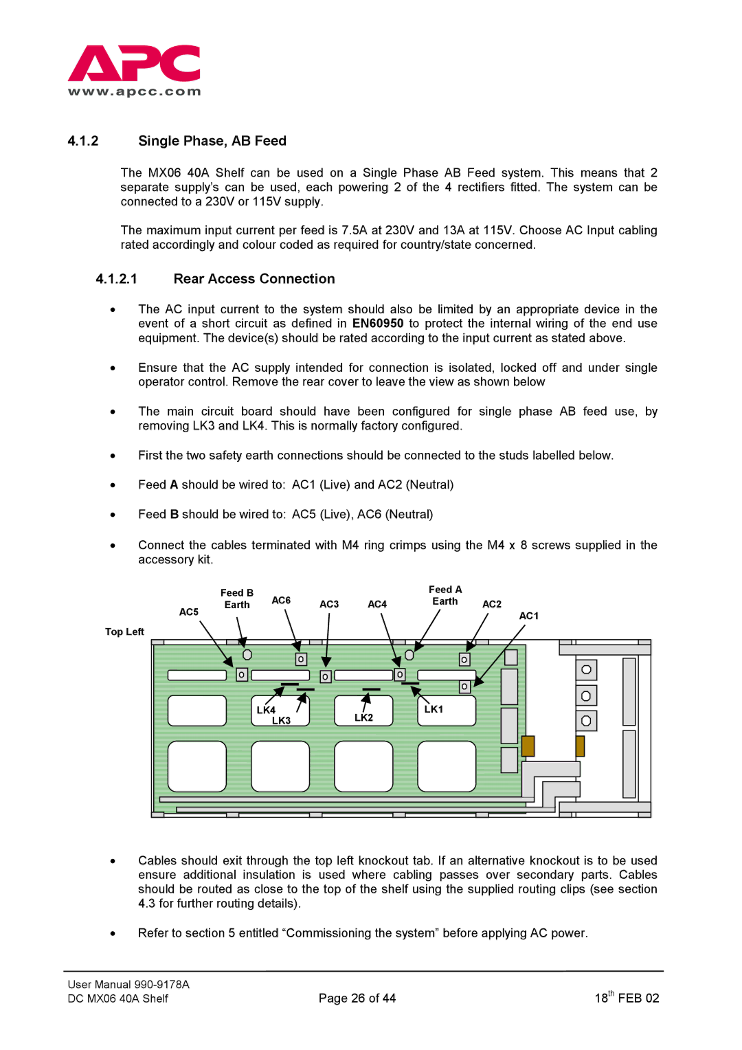 American Power Conversion DC Series user manual Single Phase, AB Feed 