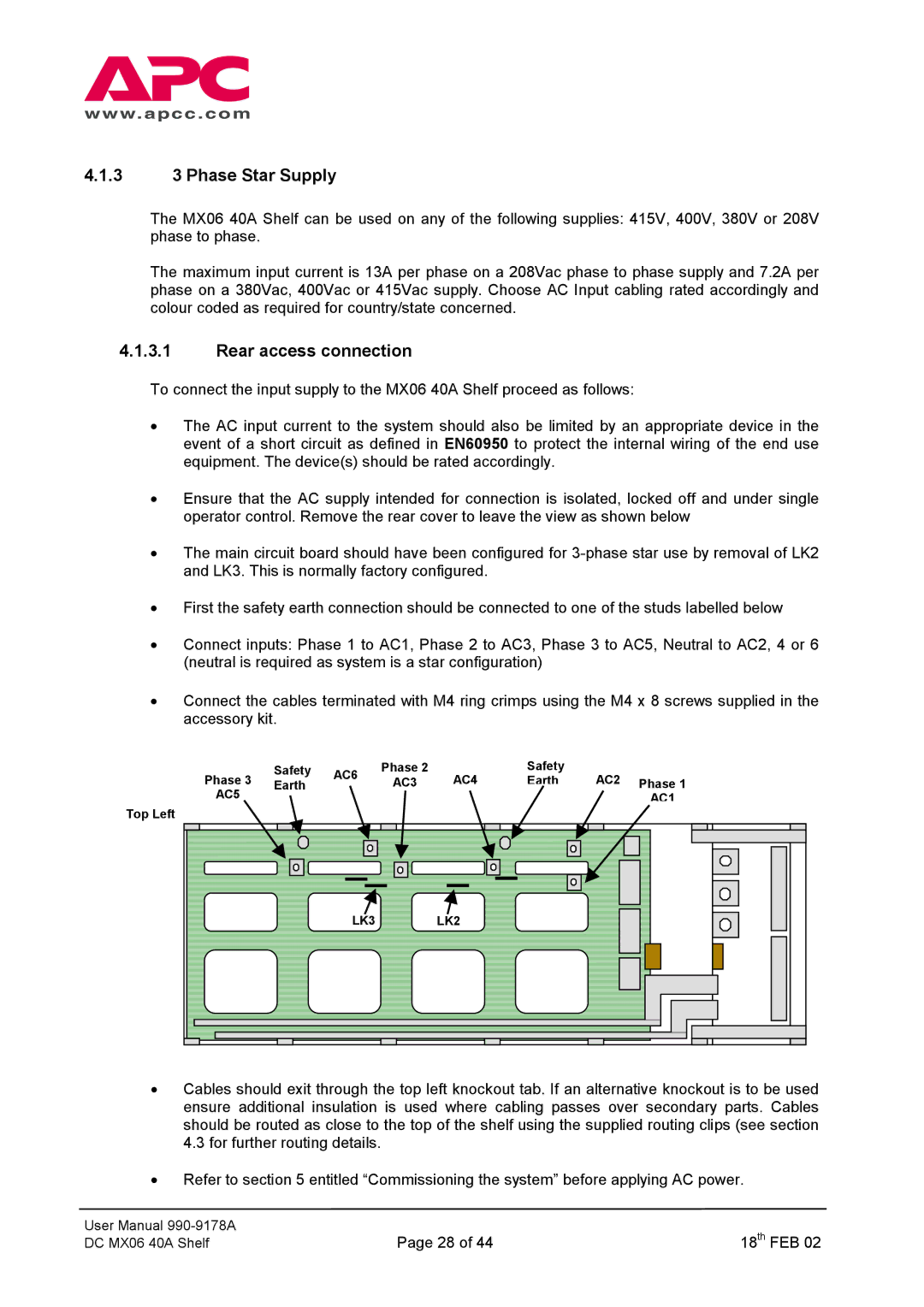 American Power Conversion DC Series user manual 3 3 Phase Star Supply 