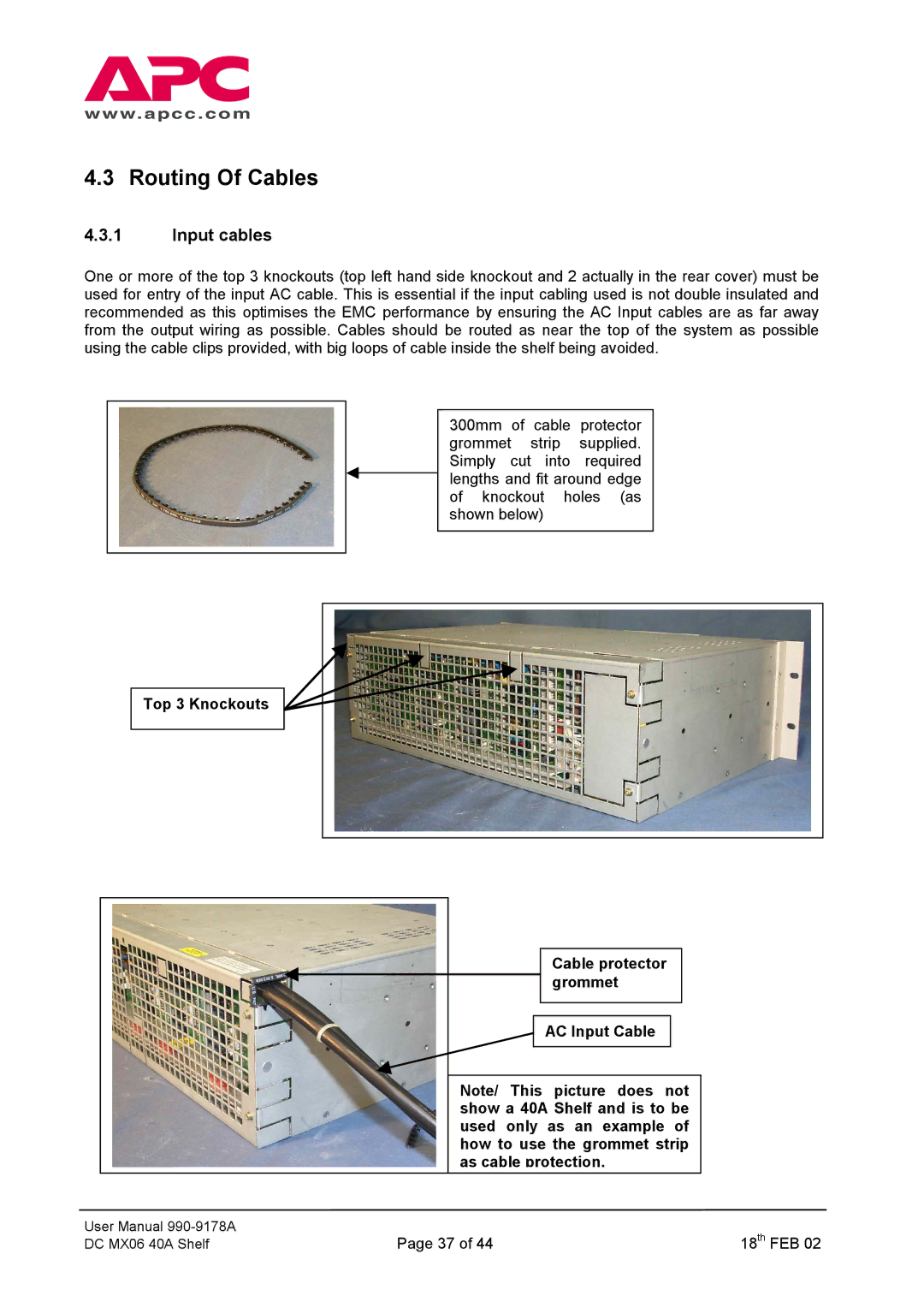 American Power Conversion DC Series user manual Routing Of Cables, Input cables 