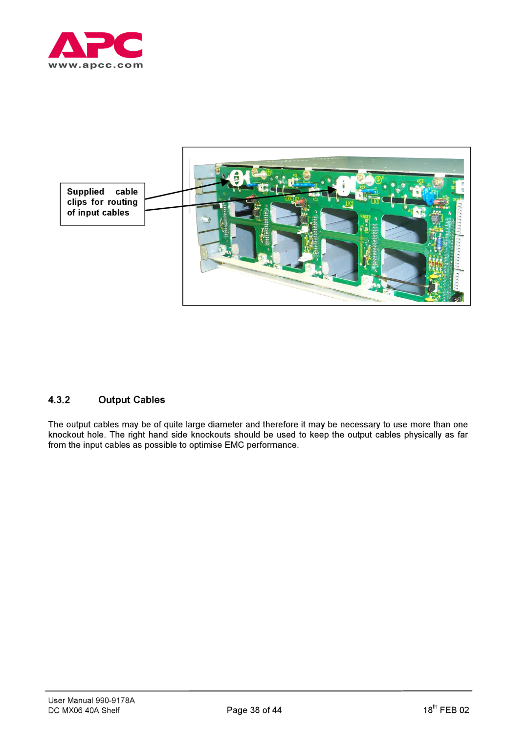 American Power Conversion DC Series user manual Output Cables 