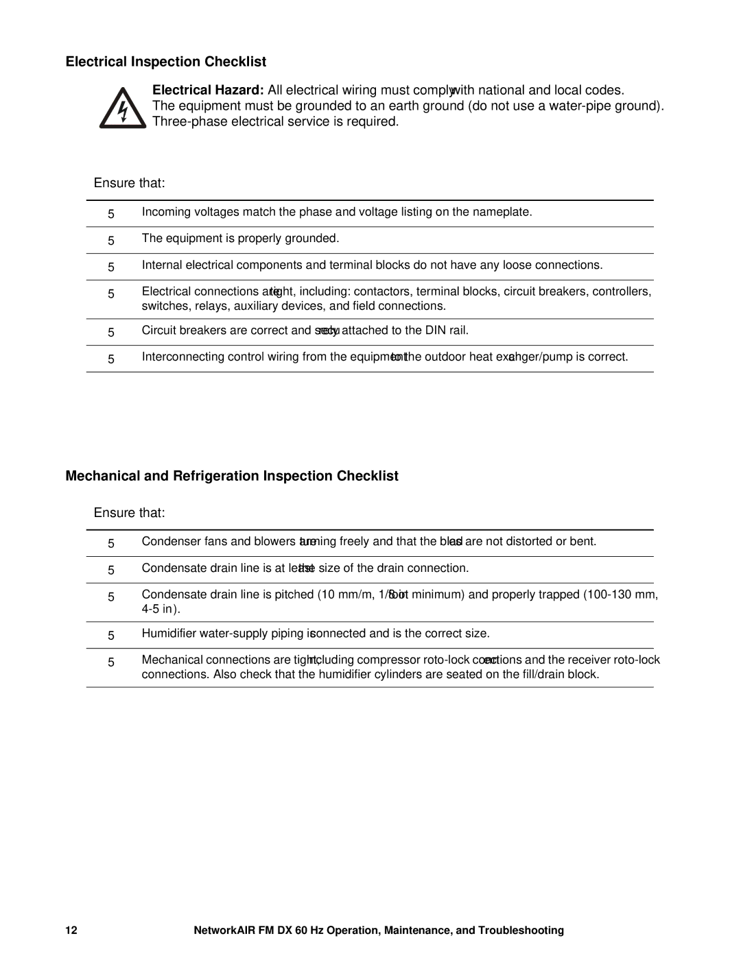 American Power Conversion DX, FM manual Electrical Inspection Checklist, Ensure that 