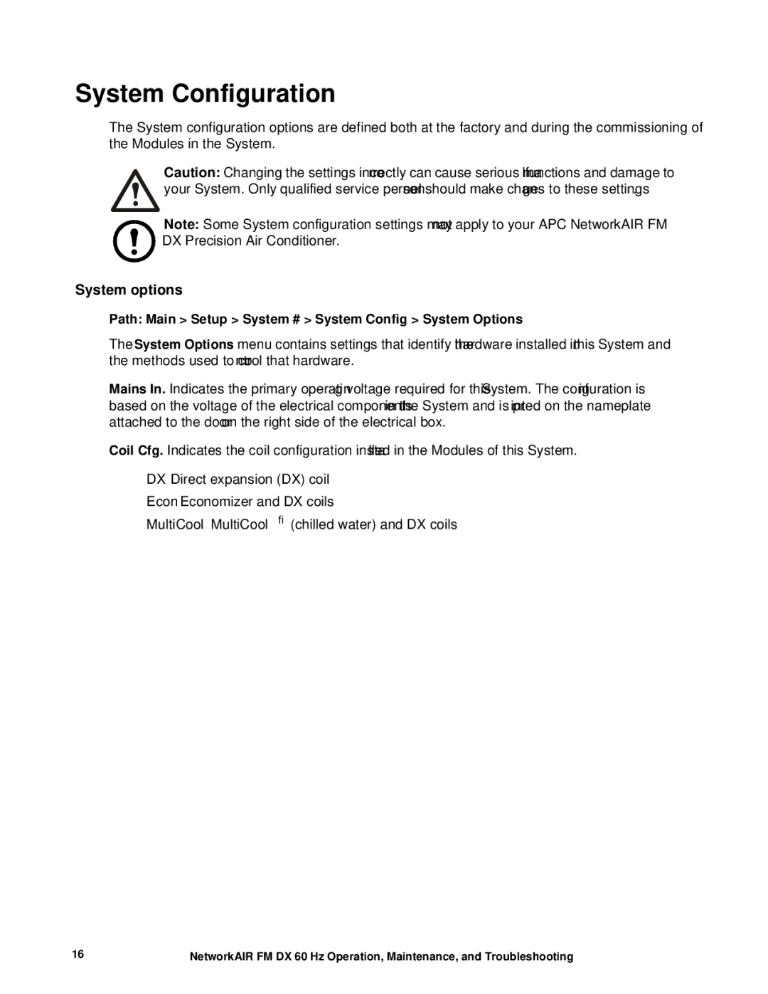 American Power Conversion DX, FM manual System Configuration, System options 