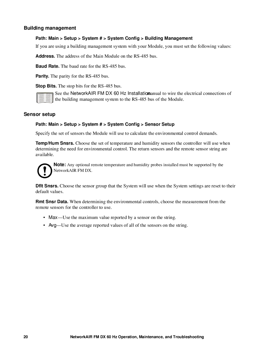 American Power Conversion DX, FM manual Building management, Sensor setup 