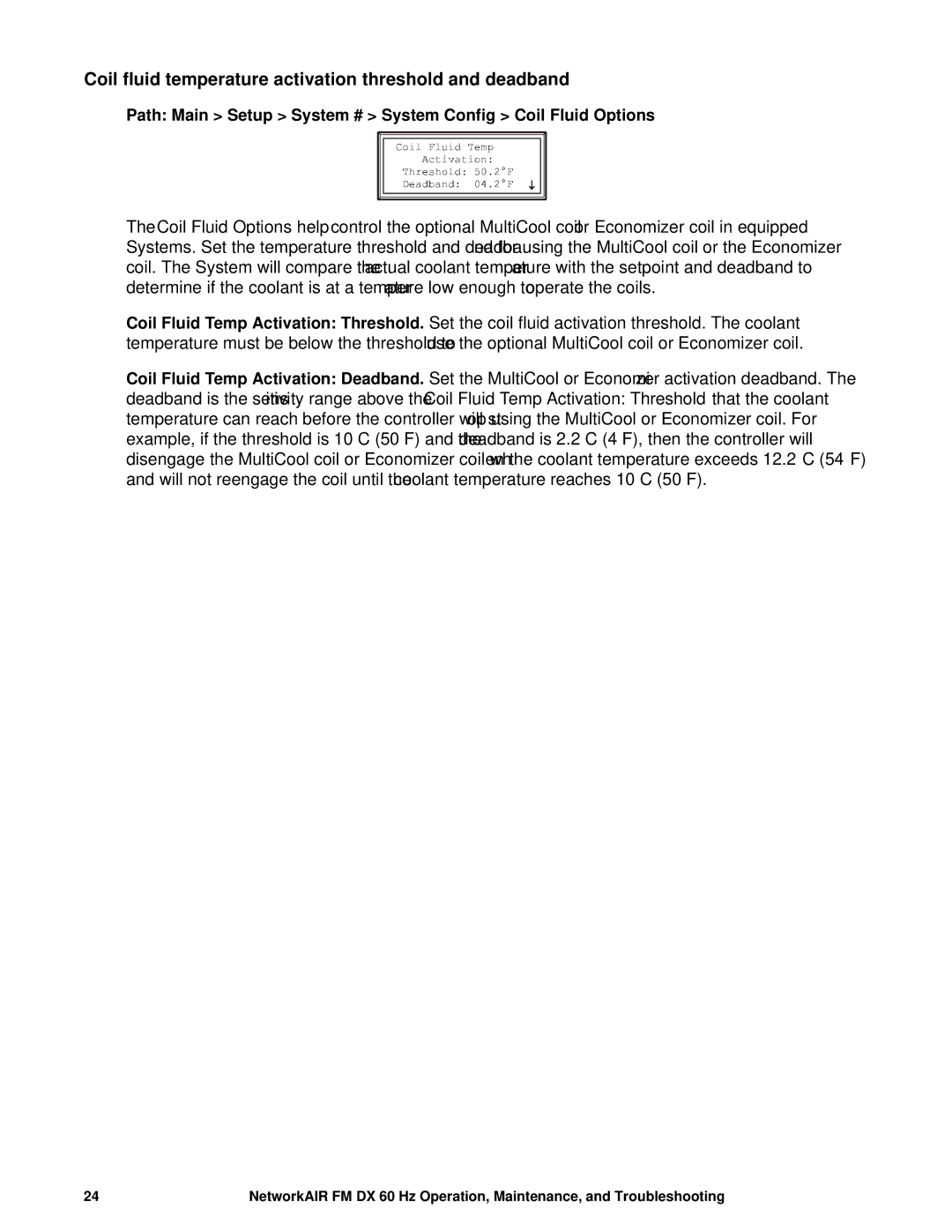 American Power Conversion DX, FM manual Coil fluid temperature activation threshold and deadband 