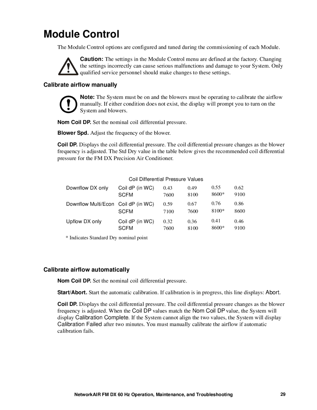 American Power Conversion FM, DX Module Control, Calibrate airflow manually, Calibrate airflow automatically 