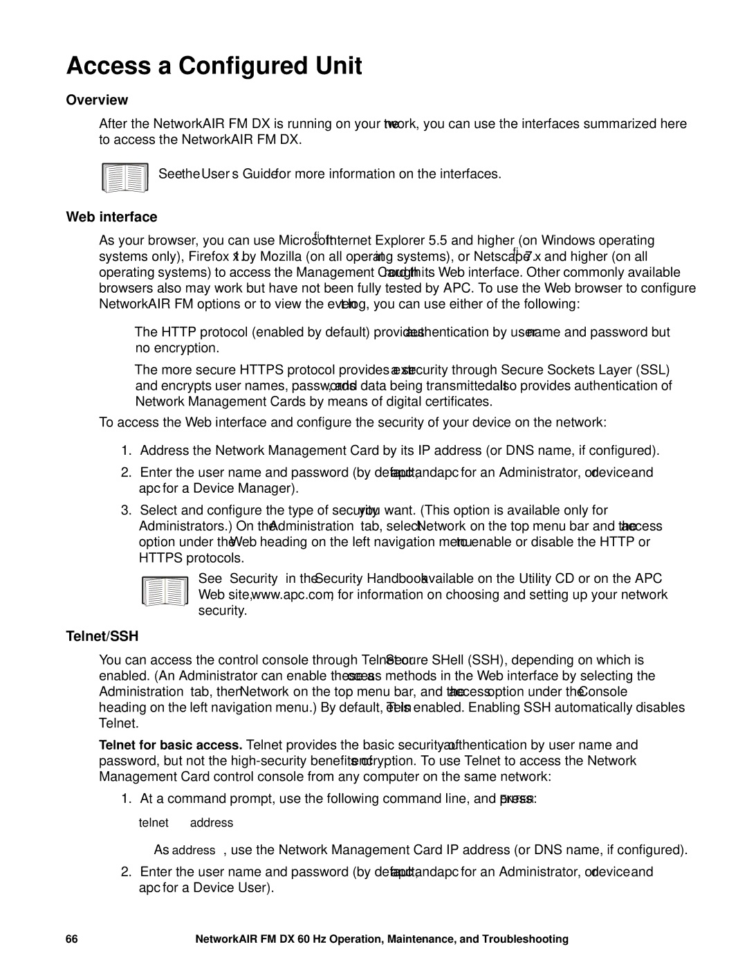 American Power Conversion DX, FM manual Access a Configured Unit, Web interface, Telnet/SSH 