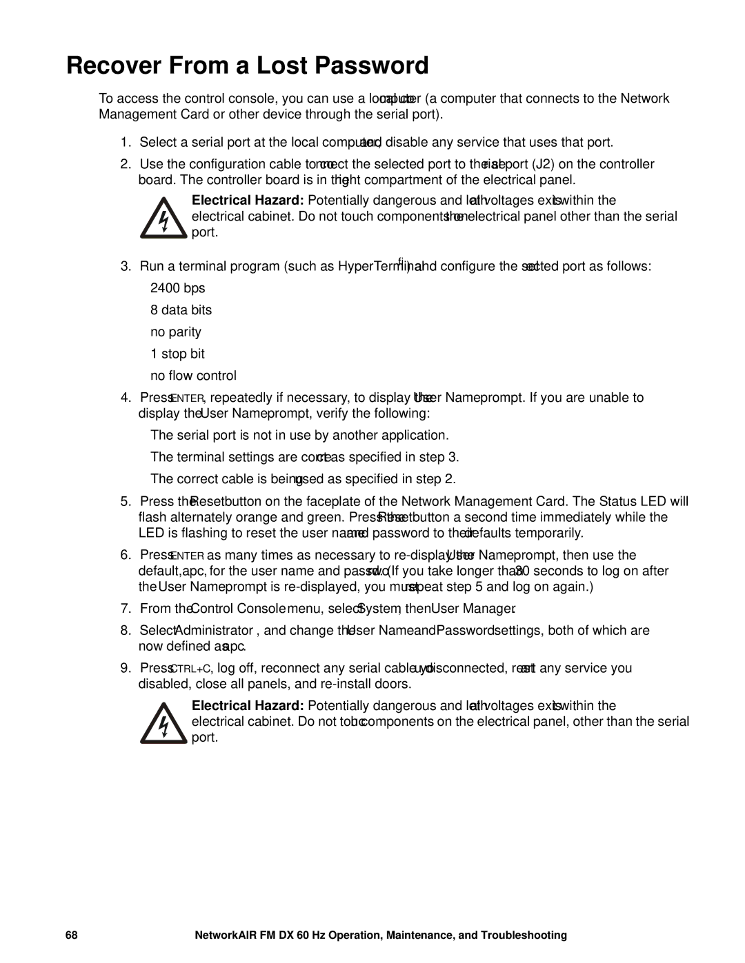 American Power Conversion DX, FM manual Recover From a Lost Password 