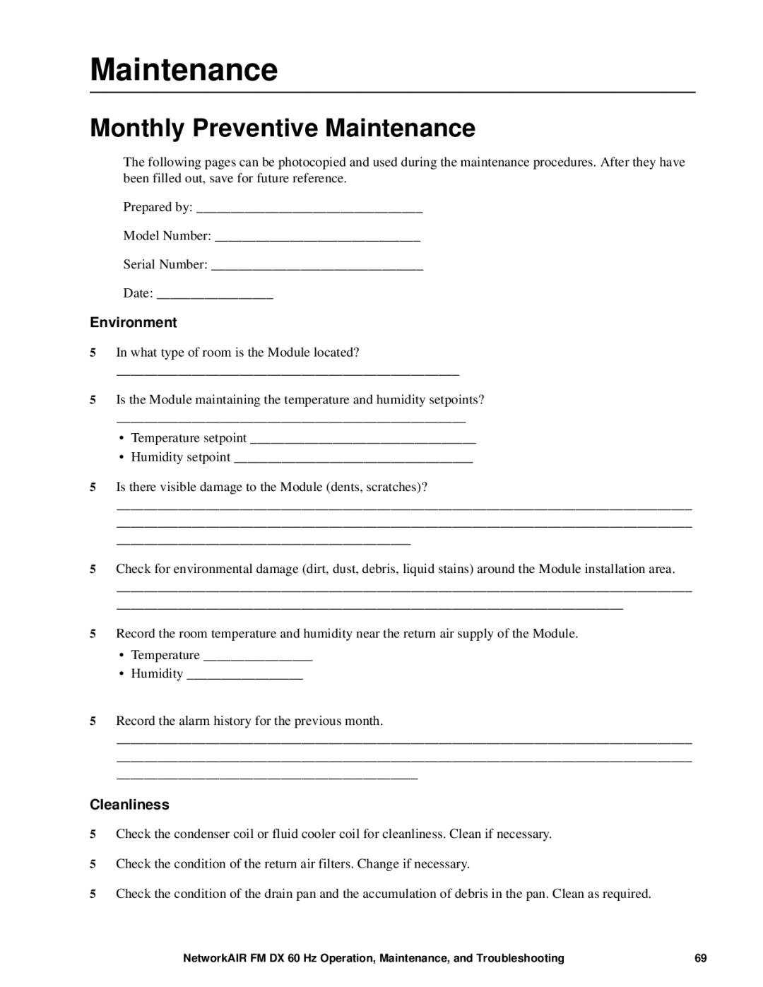 American Power Conversion FM, DX manual Monthly Preventive Maintenance, Environment, Cleanliness 