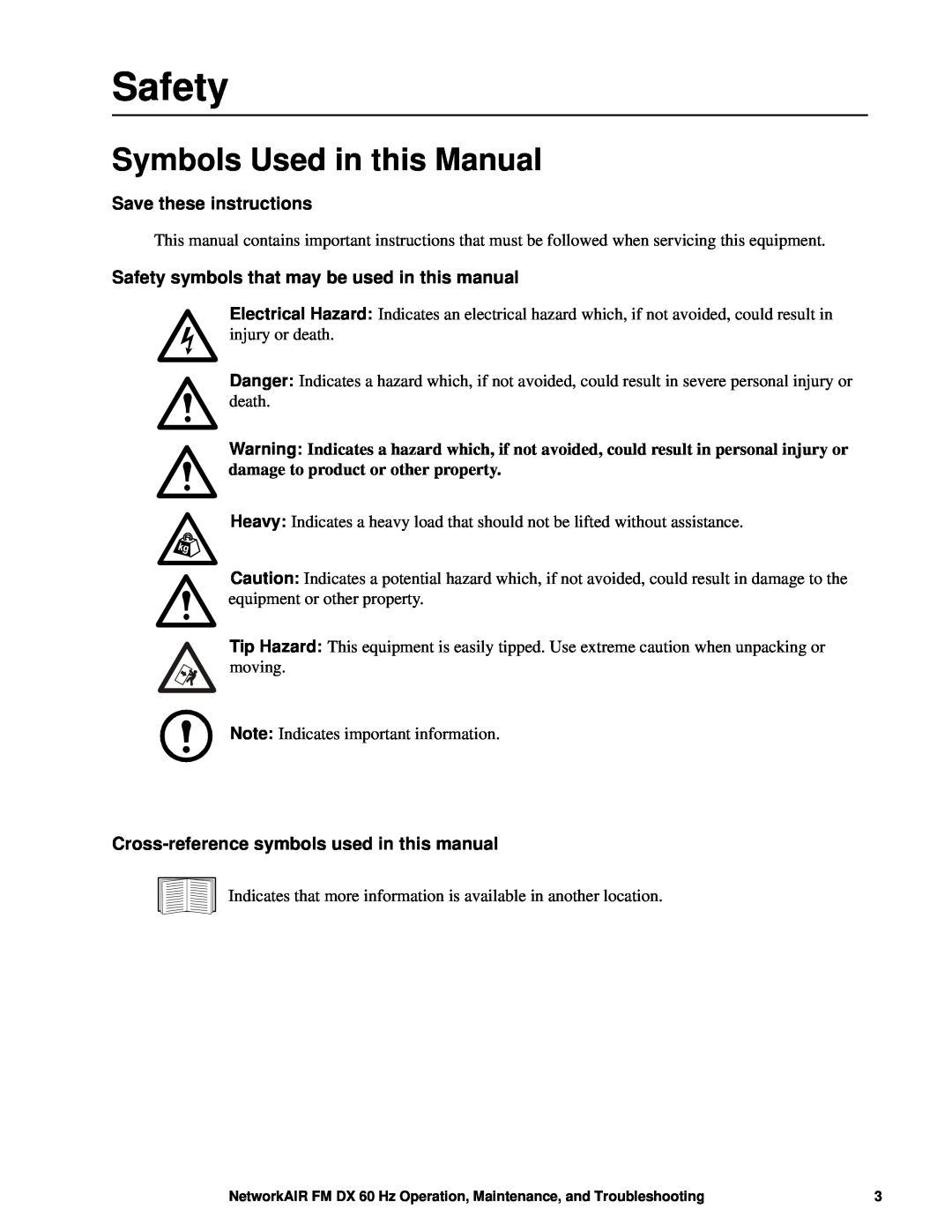 American Power Conversion FM, DX manual Safety, Symbols Used in this Manual, Save these instructions 