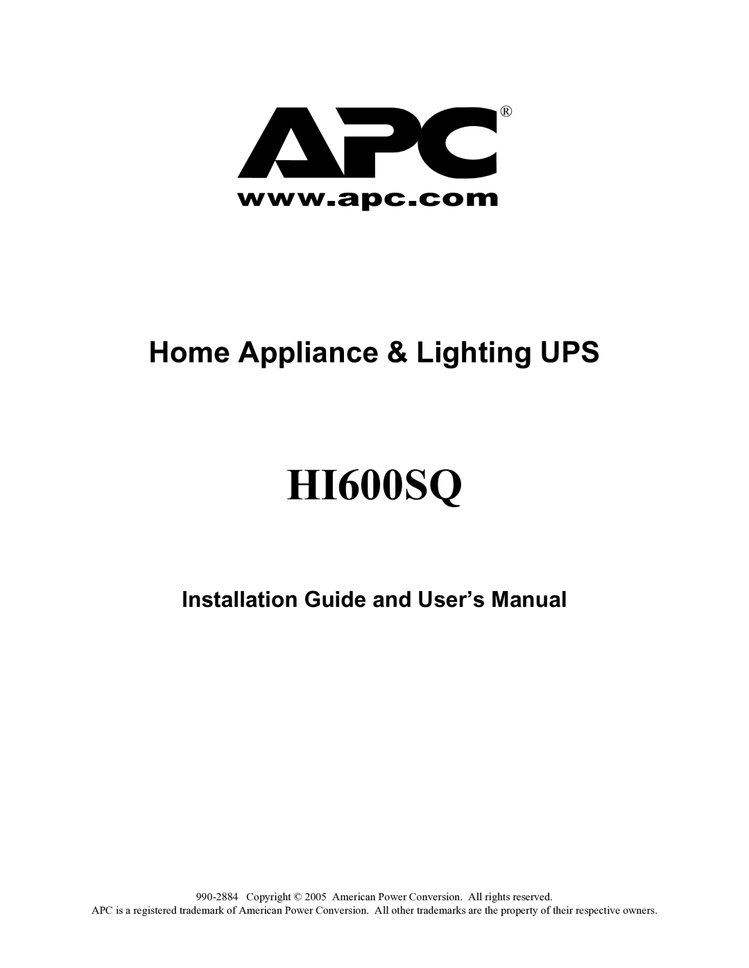 American Power Conversion HI600SQ user manual 