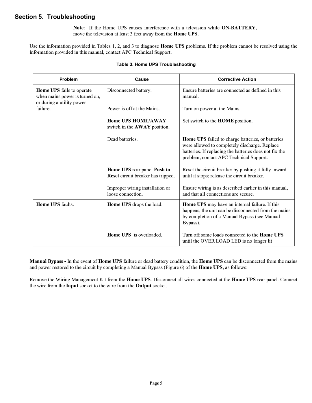 American Power Conversion HI600SQ user manual Troubleshooting, Home UPS faults 