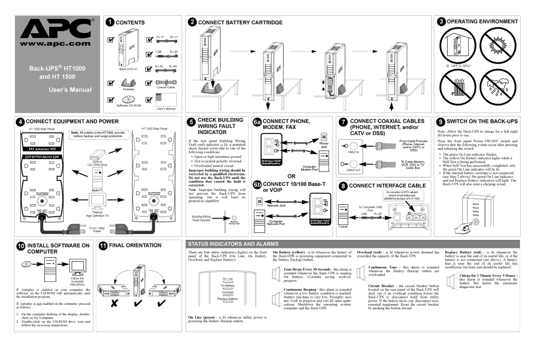 American Power Conversion HT1000 user manual Status Indicators and Alarms 