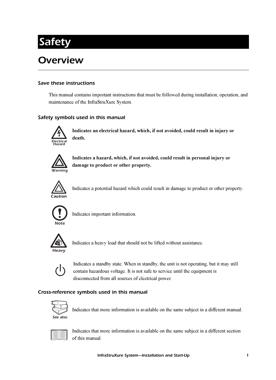 American Power Conversion InfraStruXureTM System Overview, Safety symbols used in this manual 