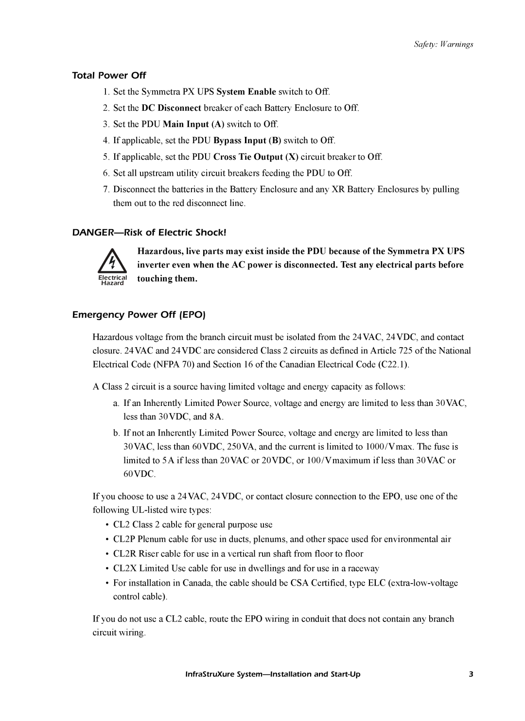 American Power Conversion InfraStruXureTM System manual Total Power Off, Emergency Power Off EPO 