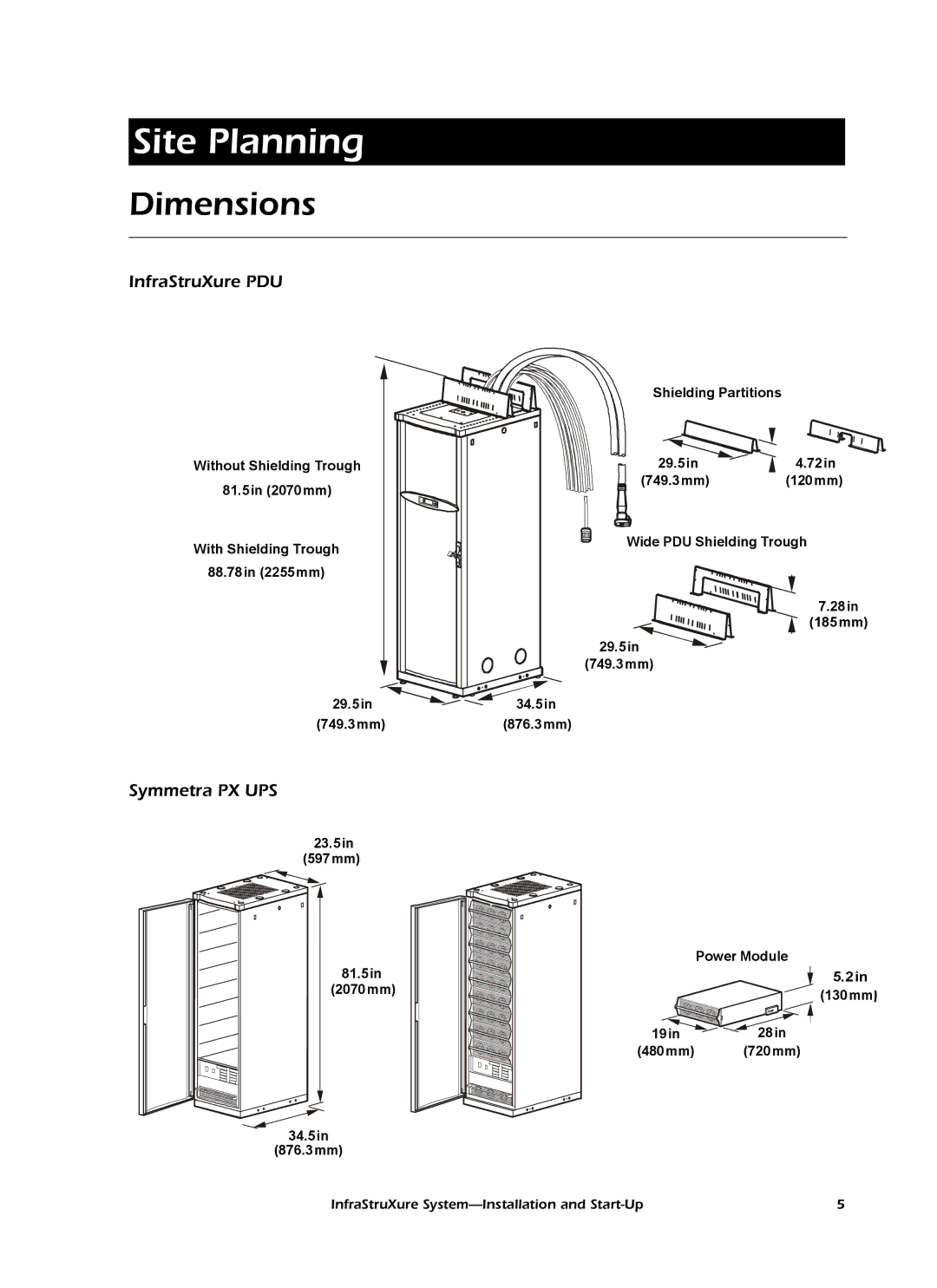 American Power Conversion InfraStruXureTM System manual Dimensions, InfraStruXure PDU, Symmetra PX UPS 