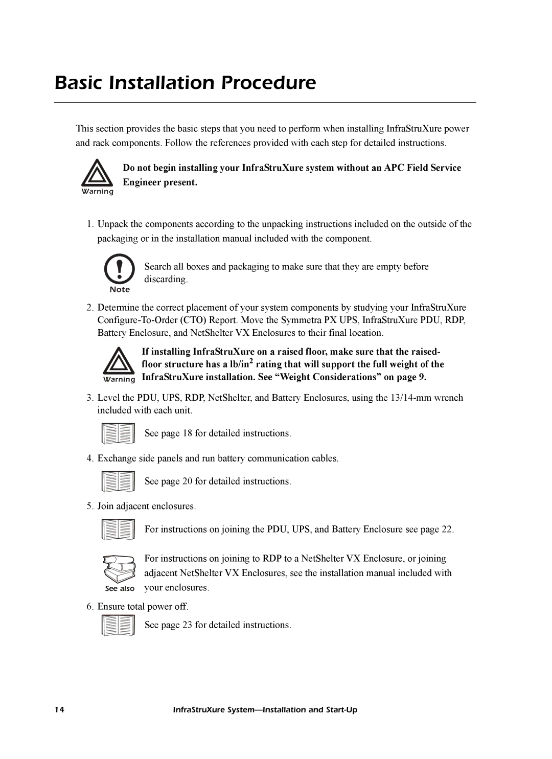 American Power Conversion InfraStruXureTM System manual Basic Installation Procedure 