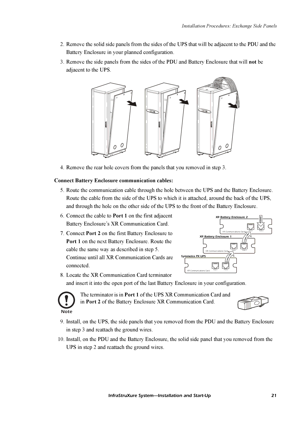 American Power Conversion InfraStruXureTM System manual Connect Battery Enclosure communication cables 