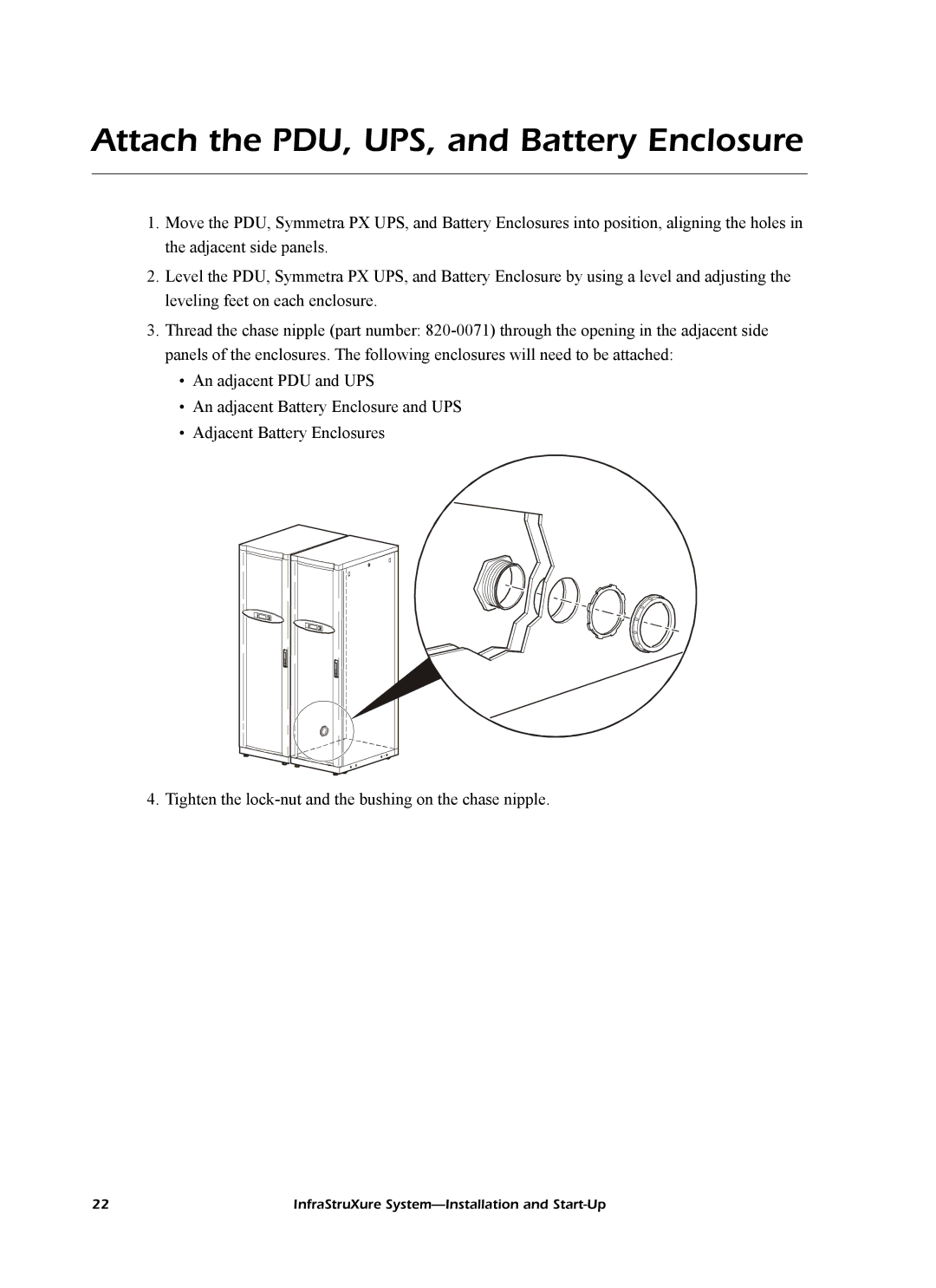 American Power Conversion InfraStruXureTM System manual Attach the PDU, UPS, and Battery Enclosure 