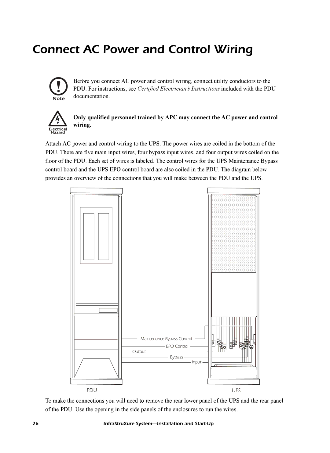 American Power Conversion InfraStruXureTM System manual Connect AC Power and Control Wiring 