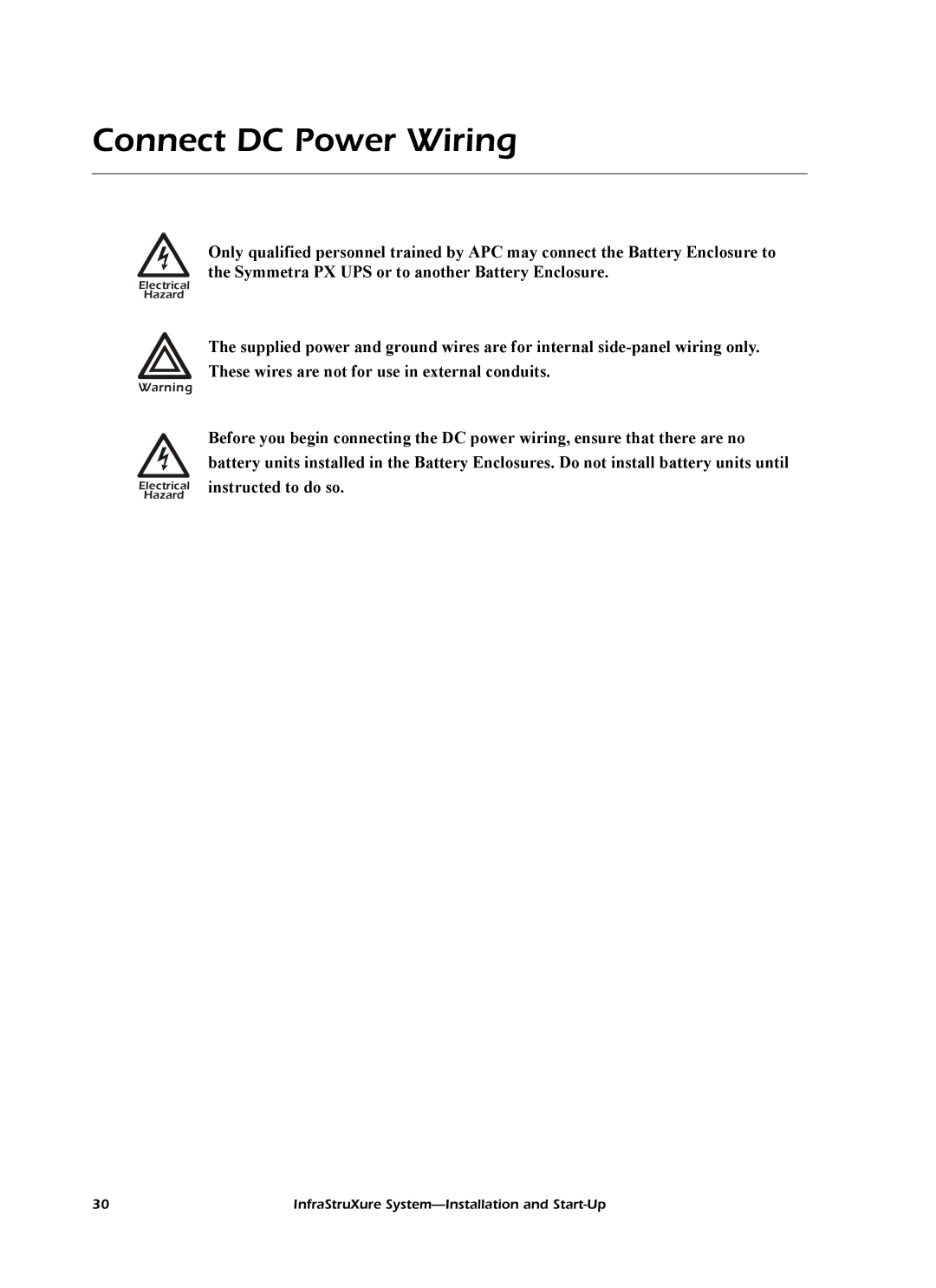 American Power Conversion InfraStruXureTM System manual Connect DC Power Wiring 