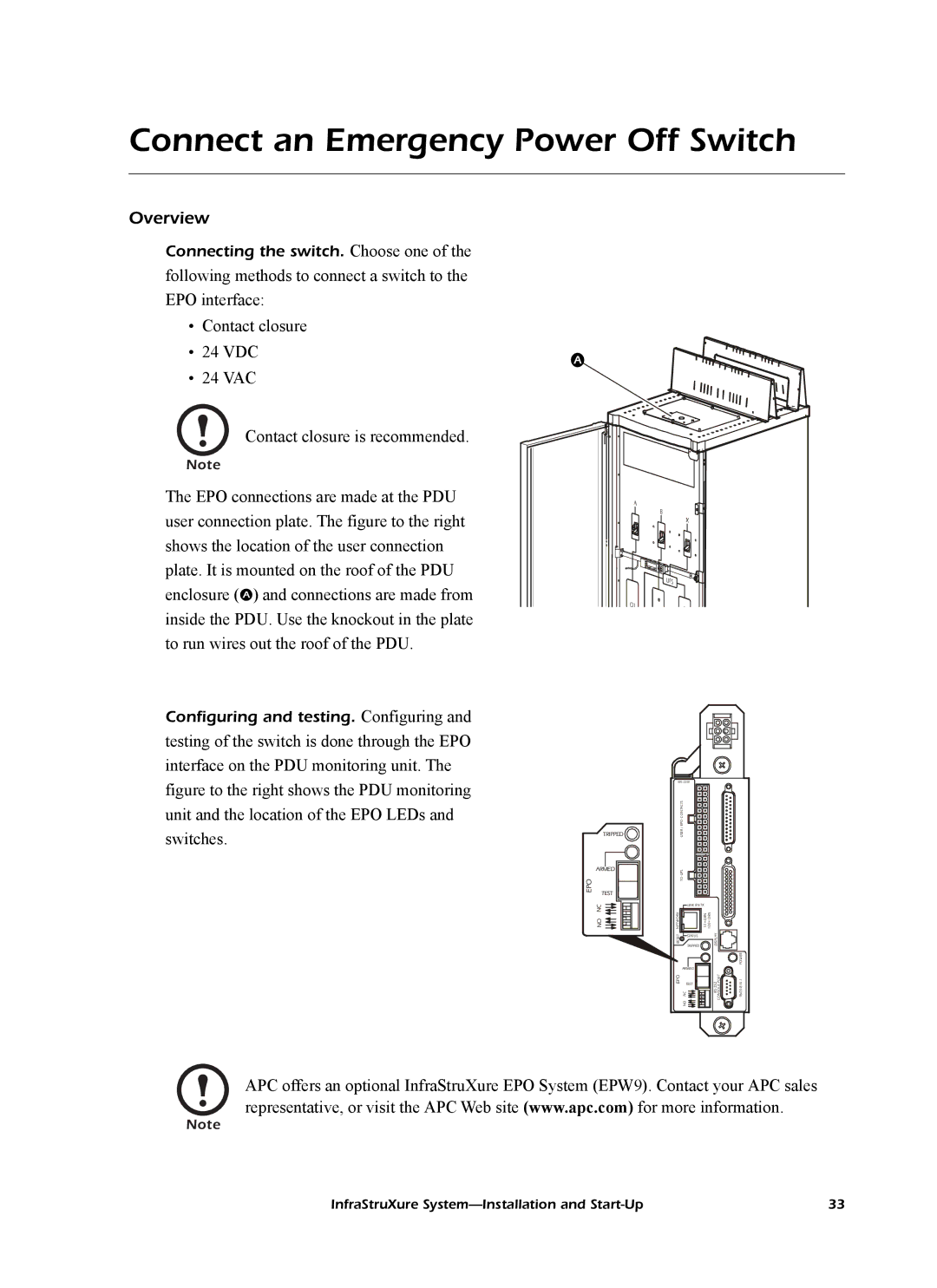 American Power Conversion InfraStruXureTM System manual Connect an Emergency Power Off Switch, Epo 