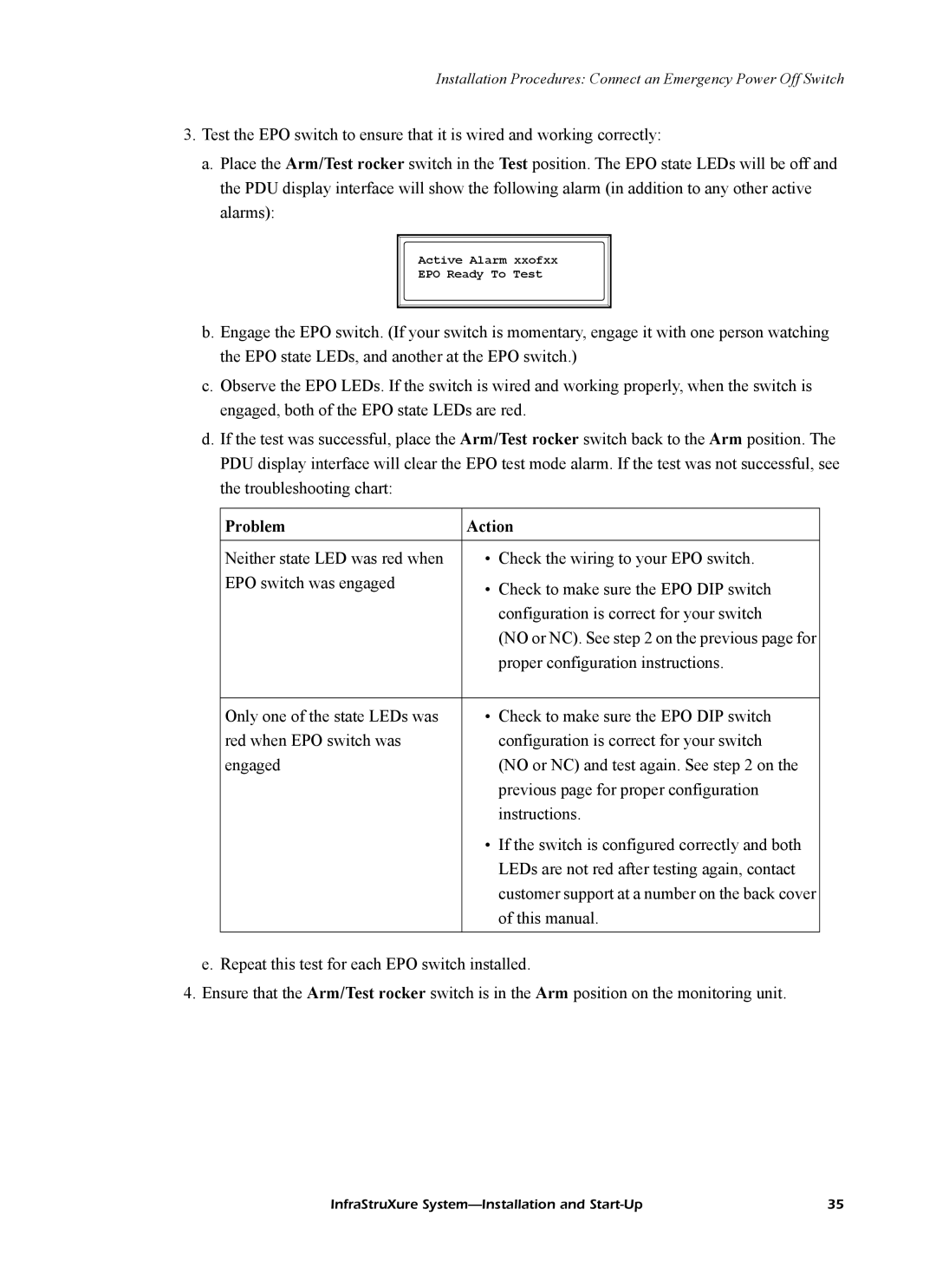 American Power Conversion InfraStruXureTM System manual Problem Action 