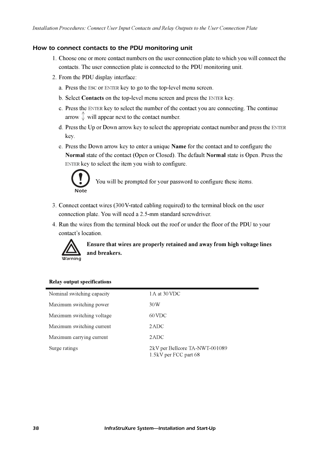 American Power Conversion InfraStruXureTM System manual How to connect contacts to the PDU monitoring unit 