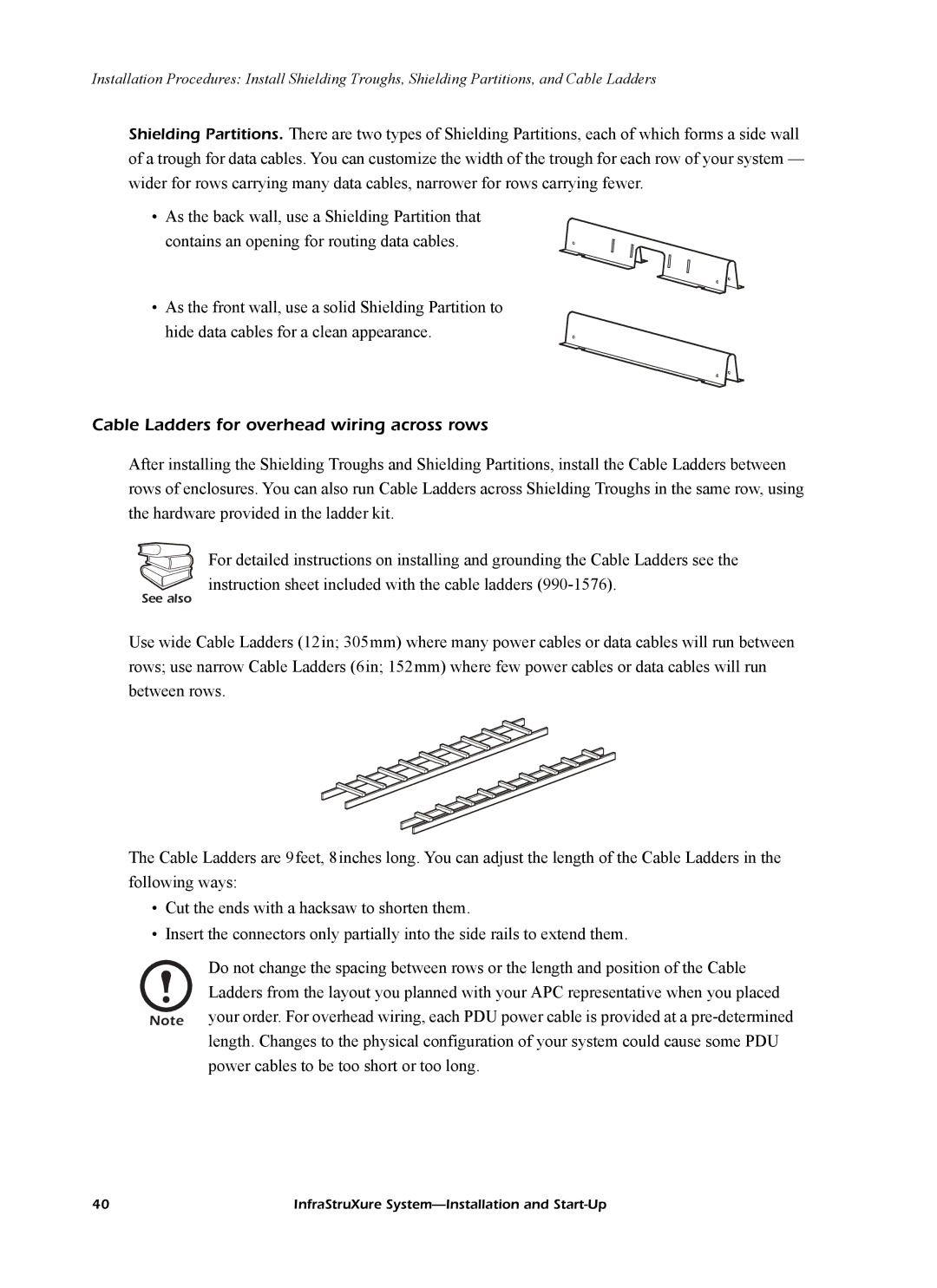 American Power Conversion InfraStruXureTM System manual Cable Ladders for overhead wiring across rows 