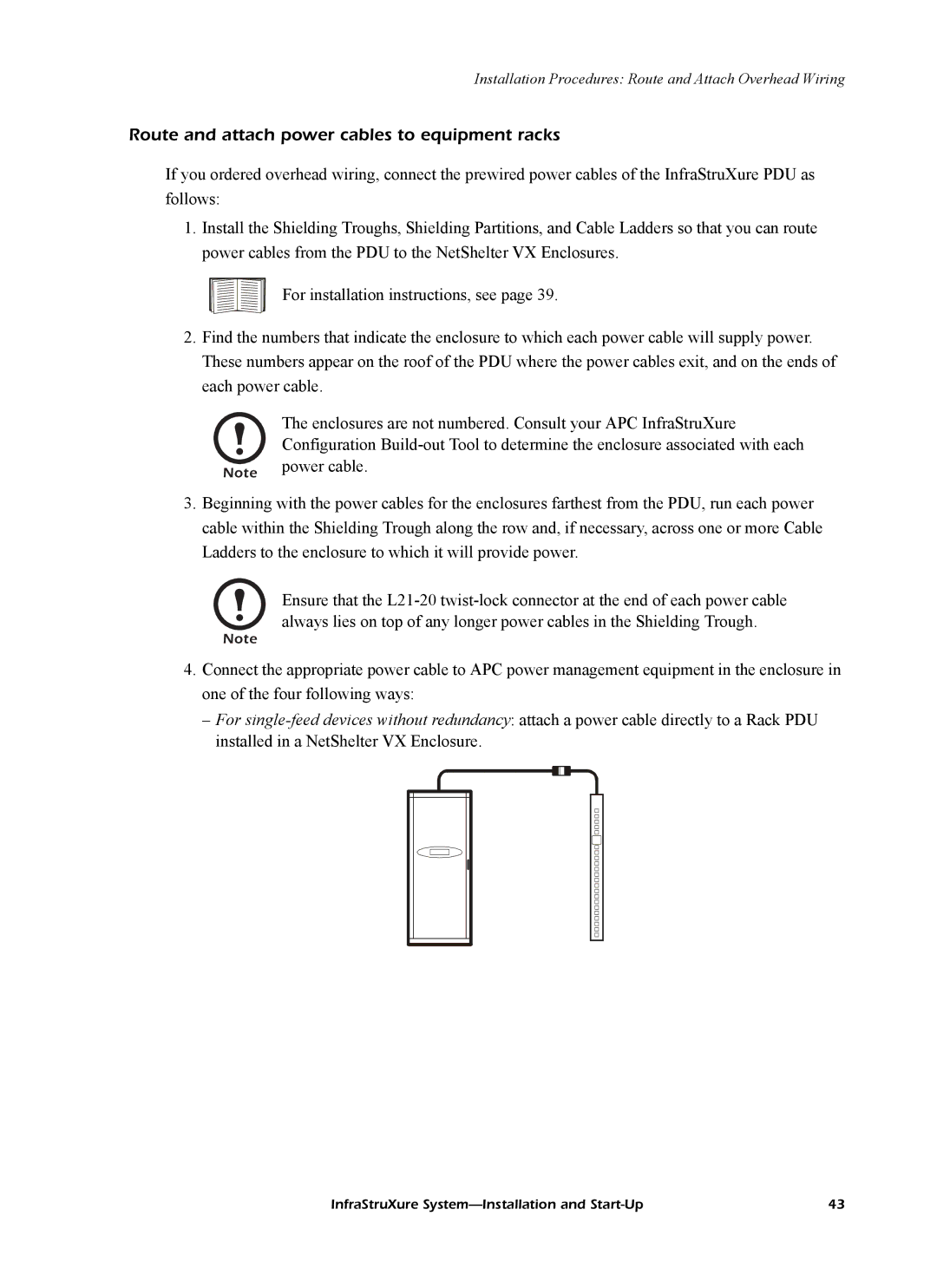 American Power Conversion InfraStruXureTM System manual Route and attach power cables to equipment racks 