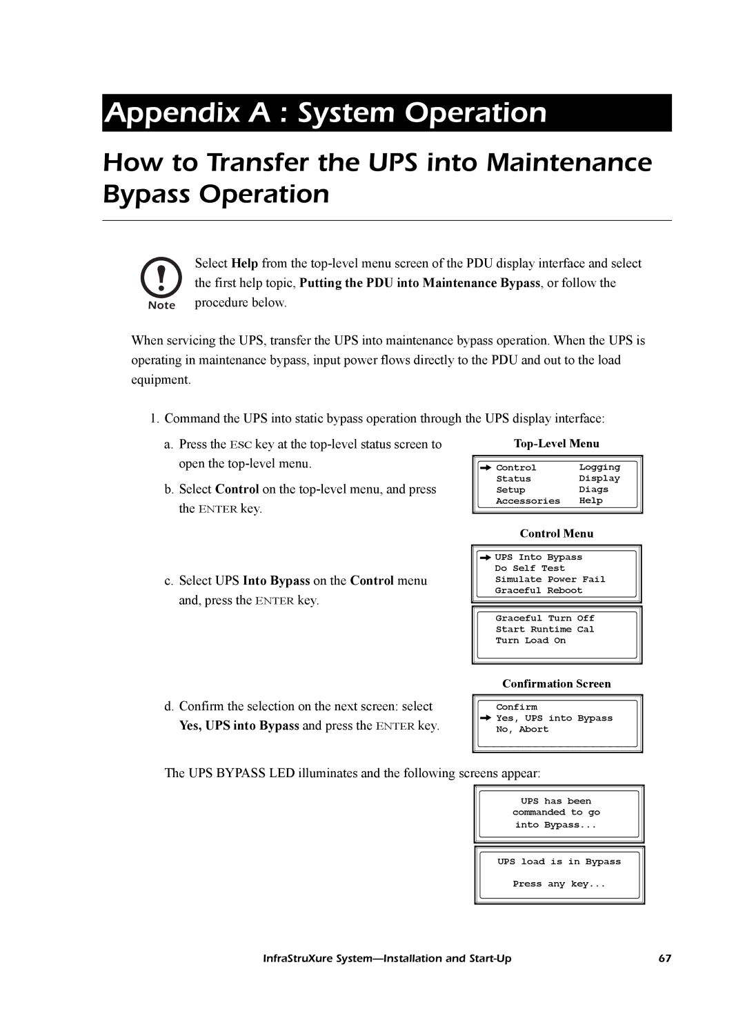 American Power Conversion InfraStruXureTM System manual Appendix a System Operation 