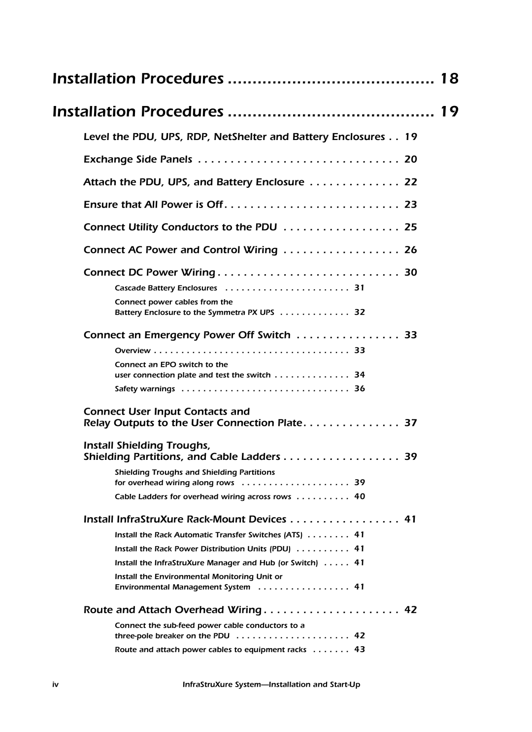 American Power Conversion InfraStruXureTM System manual Installation Procedures 