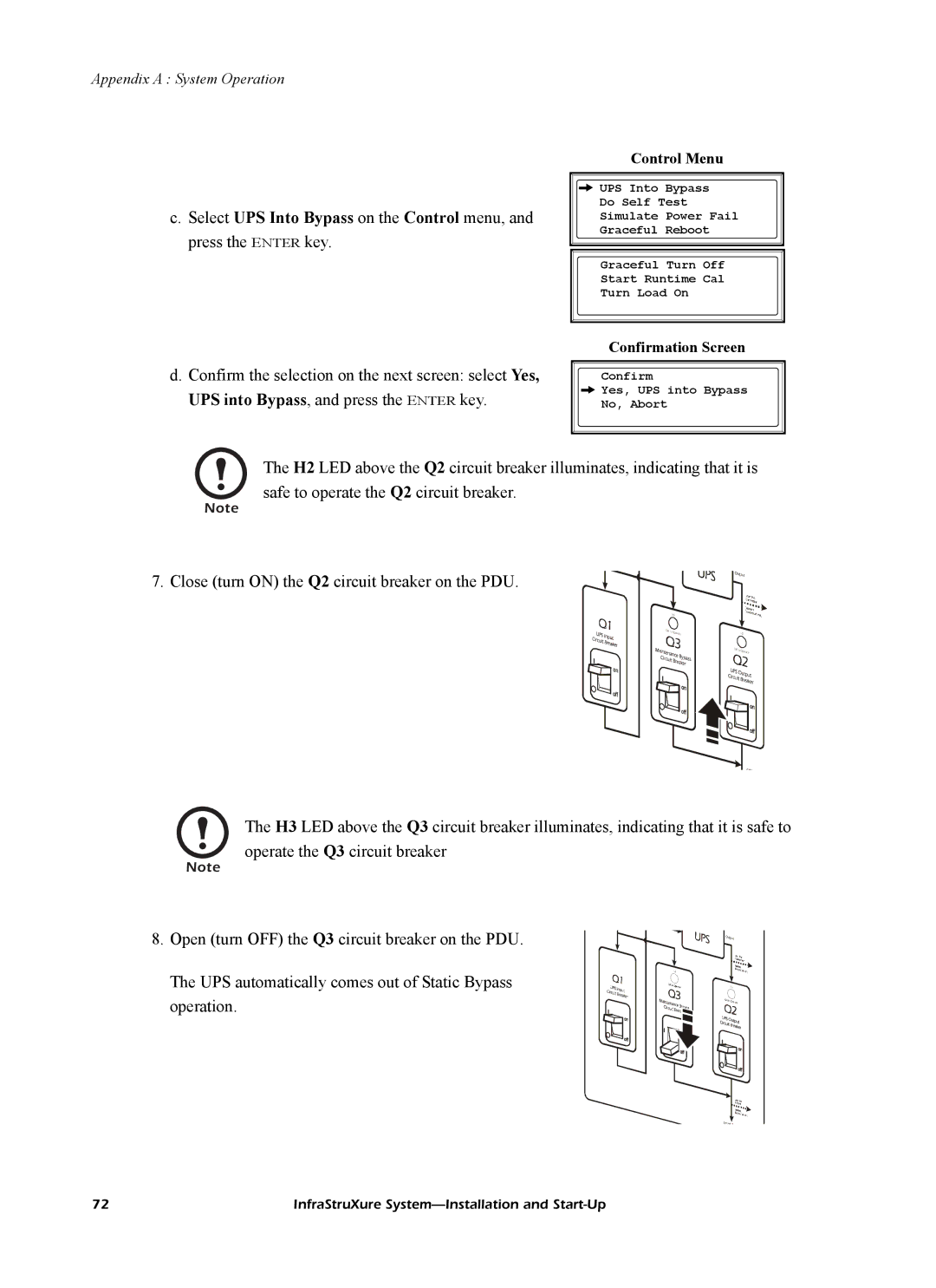 American Power Conversion InfraStruXureTM System manual Confirm Yes, UPS into Bypass No, Abort 