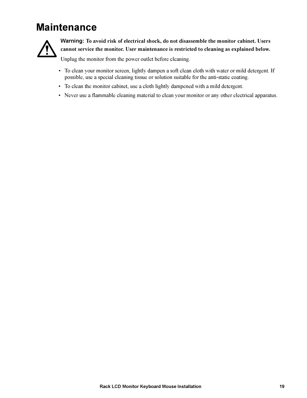 American Power Conversion LCD Monitor Keyboard Mouse specifications Maintenance 