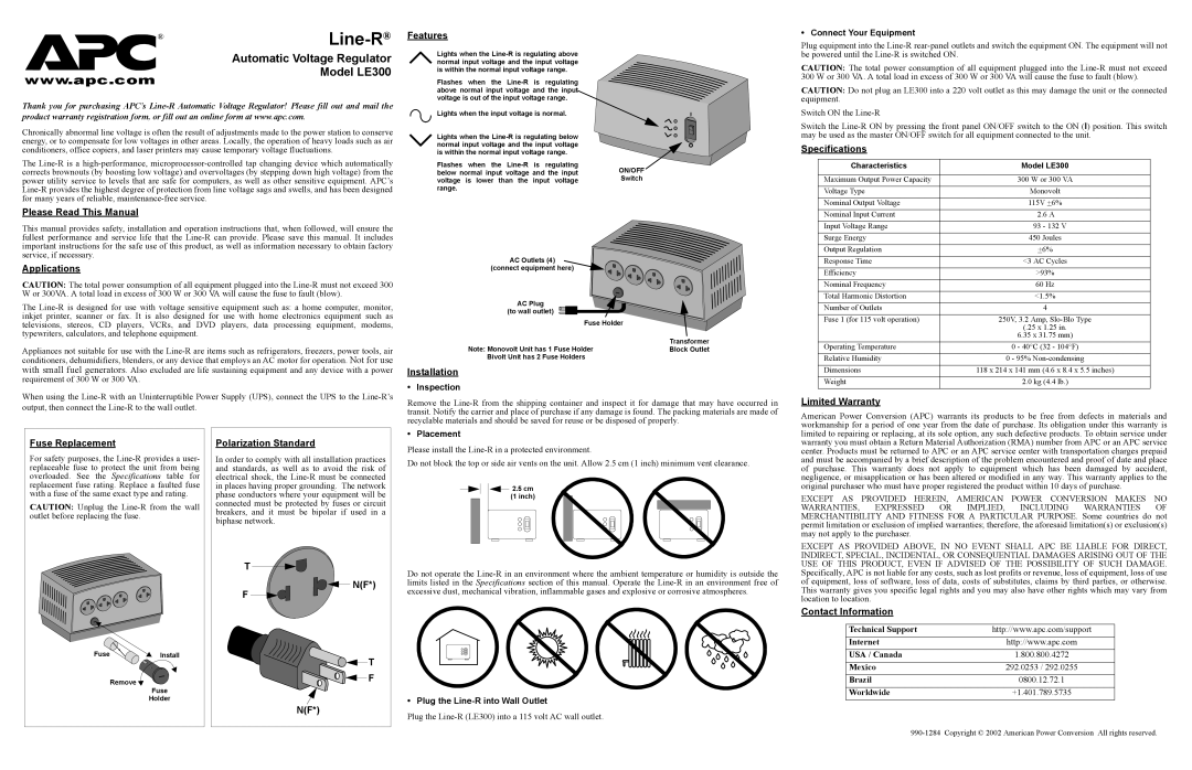 American Power Conversion LE300 specifications Features, Please Read This Manual, Applications, Installation 