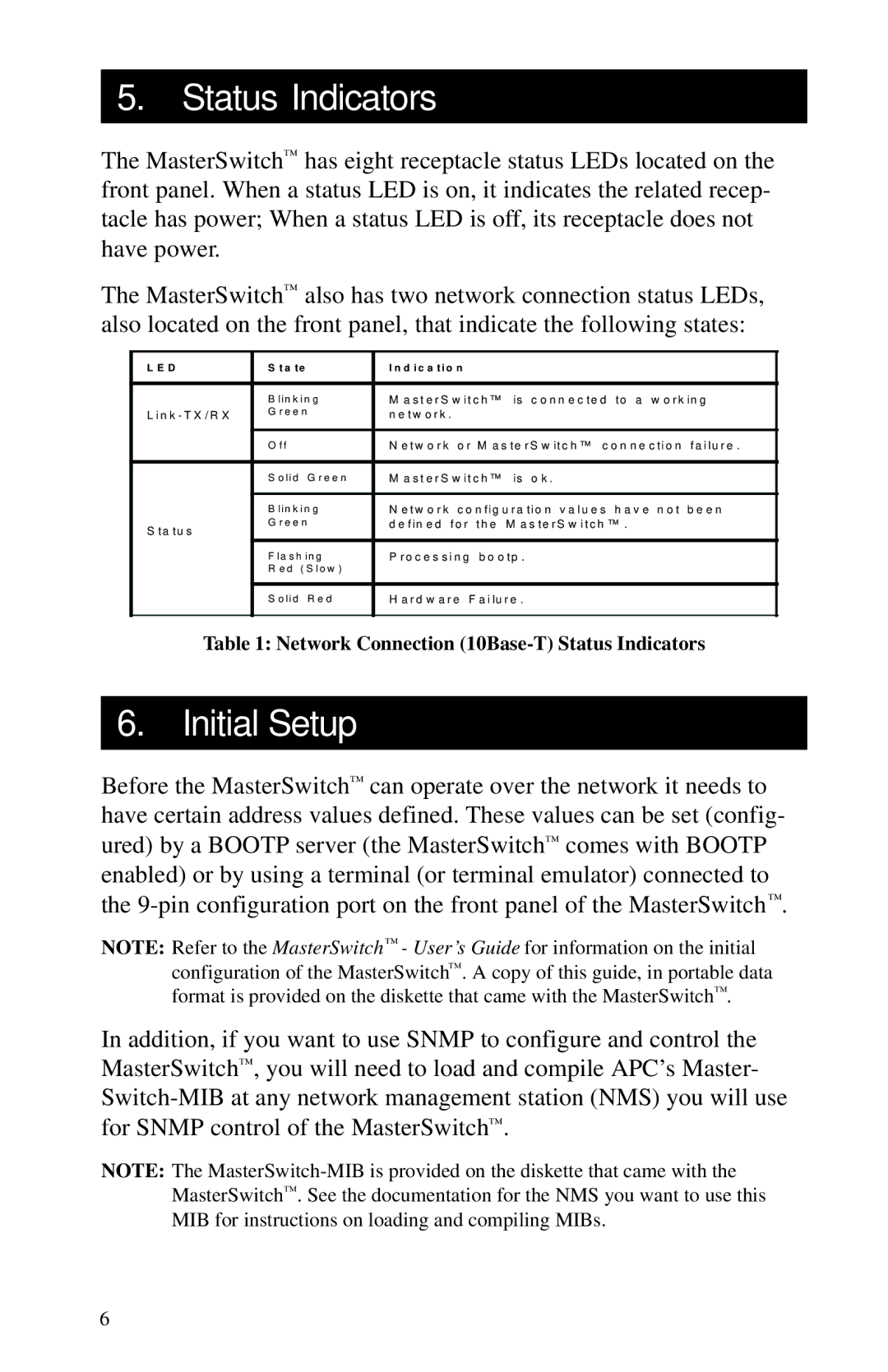 American Power Conversion MasterSwitch manual Status Indicators, Initial Setup 