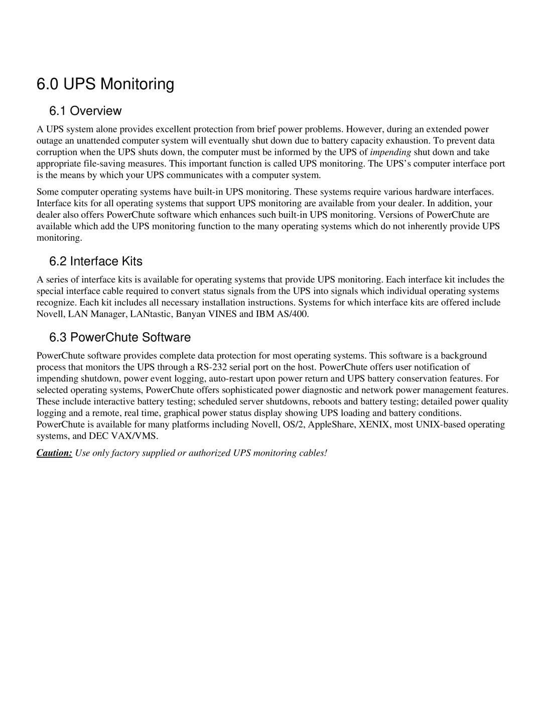 American Power Conversion MatrixTM UPS user manual UPS Monitoring, Interface Kits, PowerChute Software 