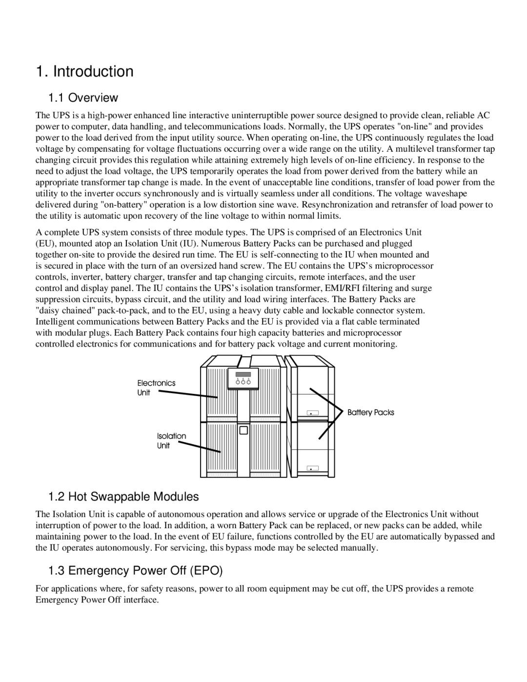 American Power Conversion MatrixTM UPS user manual Introduction, Overview, Hot Swappable Modules, Emergency Power Off EPO 