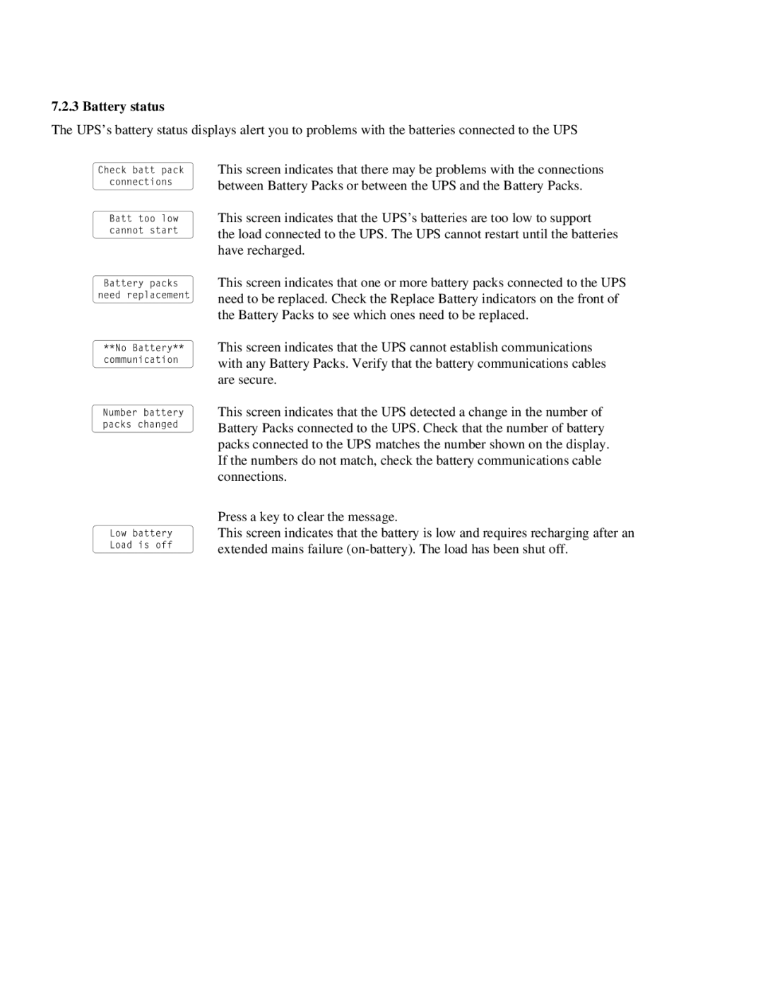 American Power Conversion MatrixTM UPS user manual Battery status 